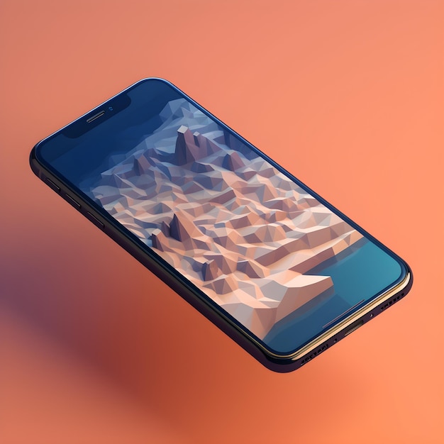 Un téléphone avec des montagnes dessus et une photo de montagnes à l'écran.