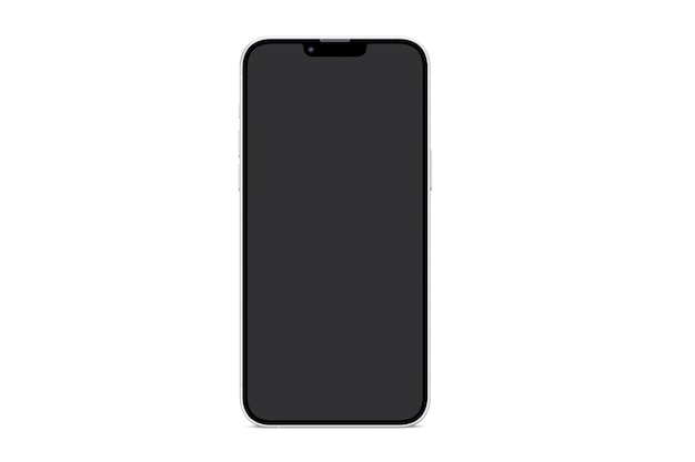 Téléphone noir avec un écran vide et un fond blanc.