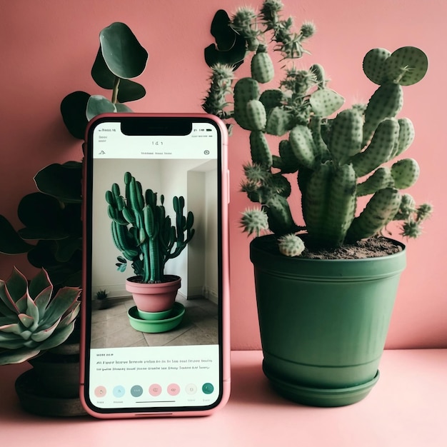 Un téléphone avec une photo de cactus dessus