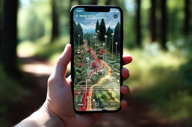 Un téléphone avec une photo d'une forêt dessus