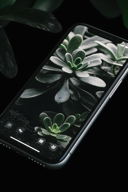 Un téléphone avec une plante sur l'écran qui dit 'le mot' dessus '
