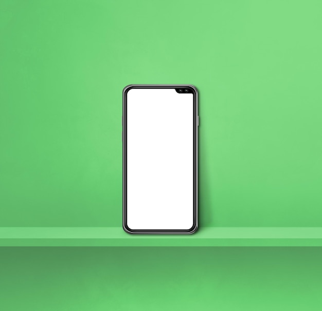 Téléphone portable sur étagère murale verte Fond carré