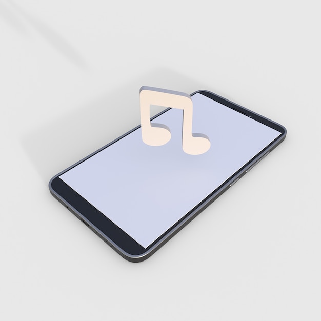 Téléphone portable avec illustration de rendu 3d de l'icône de la musique