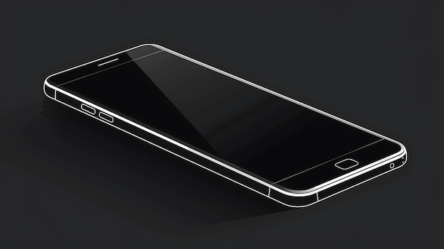 Un téléphone portable noir avec un écran vide isolé sur un fond sombre Le téléphone est en vue perspective et l'écran est face au spectateur