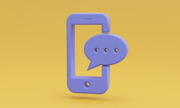 Téléphone portable violet minimal avec symbole de chat sur fond orange illustration 3D