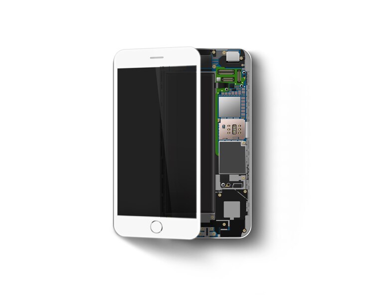 Téléphone, puce, carte mère, processeur, cpu, détails, isolé