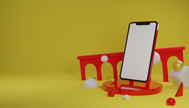 Téléphone de rendu 3D avec écran blanc avec fond jaune