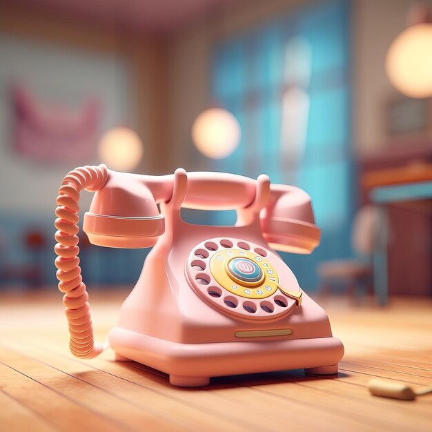 Un téléphone rose avec un bouton bleu sur le devant.