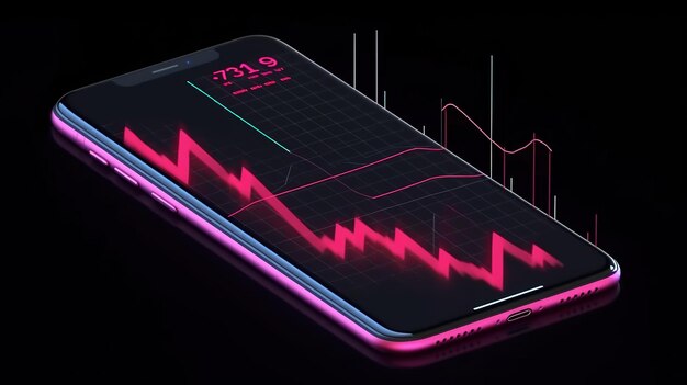 Un téléphone rose avec un graphique