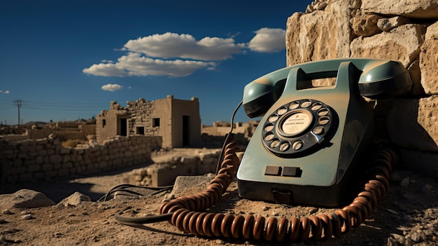 un téléphone rotatif sur un rocher