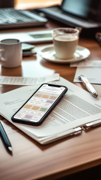 Photo un téléphone sur une table avec un stylo et du papier avec un stylu dessus