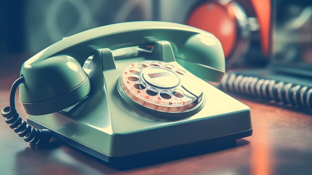 Un téléphone vert vintage avec le numéro 1 dessus