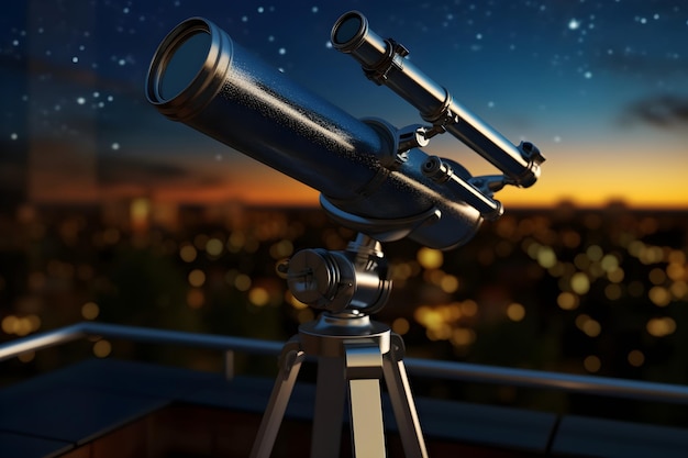 Un télescope sur un balcon avec un ciel nocturne en arrière-plan