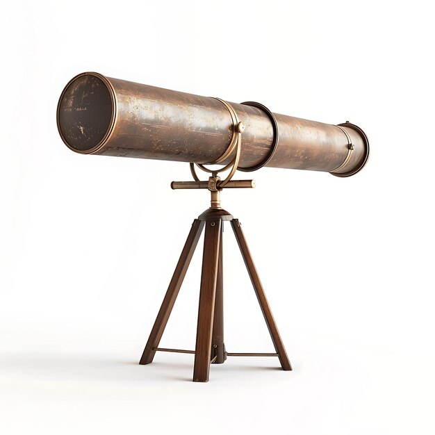 Photo un télescope avec un cadre en bois et un téléscope sur le fond