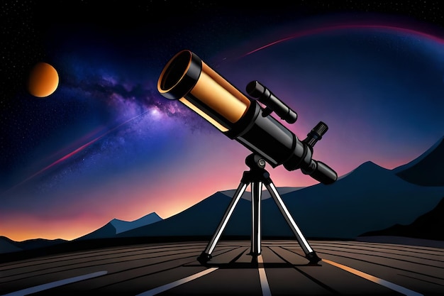 Un télescope avec un fond violet et les mots « stargazing » dessus.