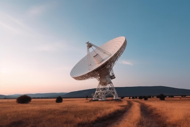 Téléscope radio pointant le ciel à l'arrière-plan du champ Recherche sur les sciences spatiales des signaux Générer Ai