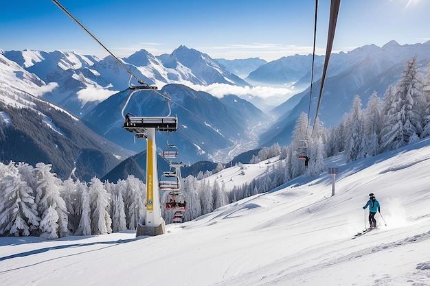 Photo l'une des télésièges d'une station de ski d'une vallée du zillertal mayrhofen en autriche