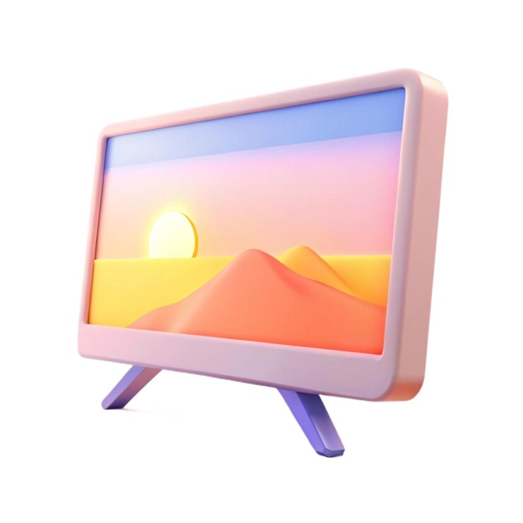 un téléviseur avec une image d'une montagne et le soleil dessus