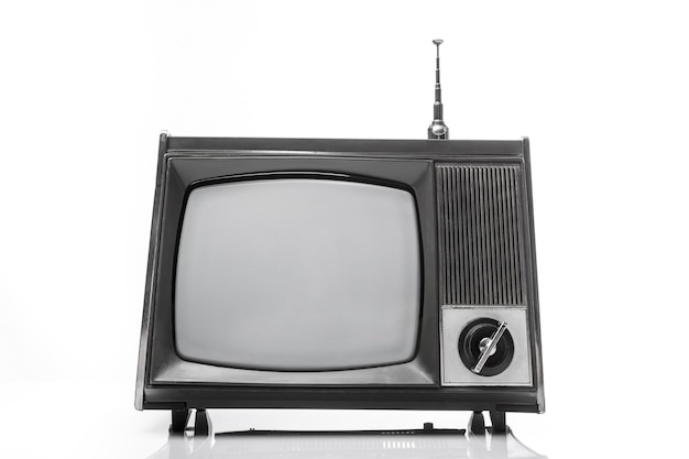Téléviseur noir et blanc portable analogique rétro avec antenne
