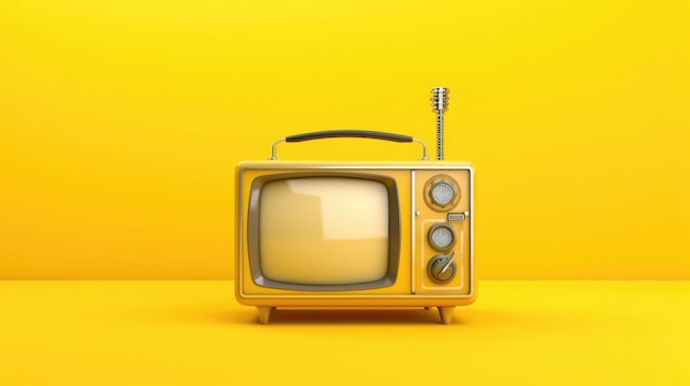 Télévision ancienne rétro sur fond coloré Style minimal AI générative