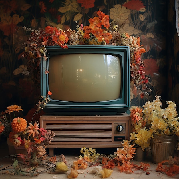 télévision avec des fleurs