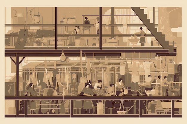 Télévision illustration d'une usine textile au cours de la première révolution industrielle
