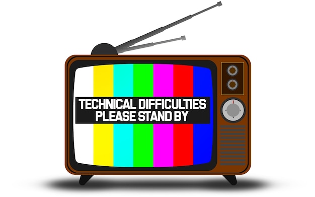 Télévision rétro avec avertissement de difficultés techniques