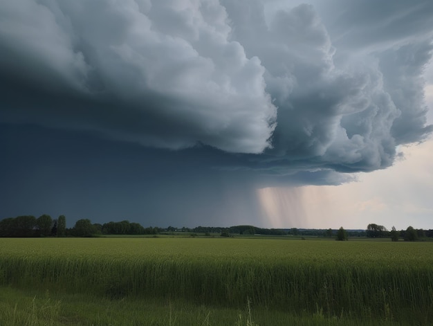 Une tempête arrive sur un champ et une tempête arrive.