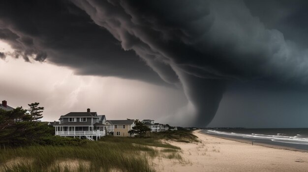 Une tempête arrive sur une plage.