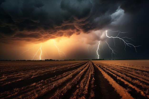 une tempête avec des éclairs dans le ciel