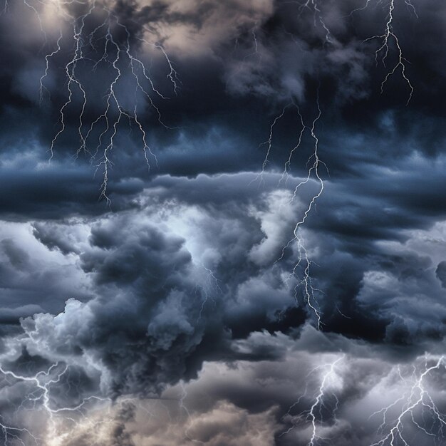 Une tempête avec des éclairs dans le ciel