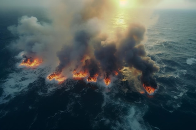 Une tempête de feu en mer