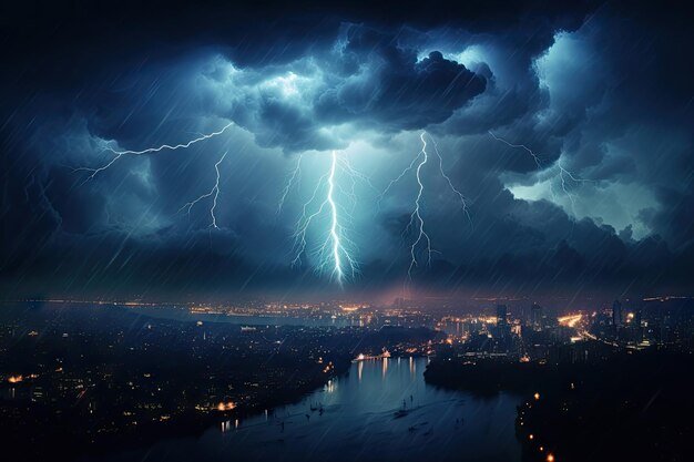 Tempête de foudre au-dessus de la ville