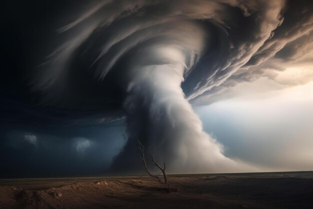 Photo une tempête imprévisible génère une tornade.