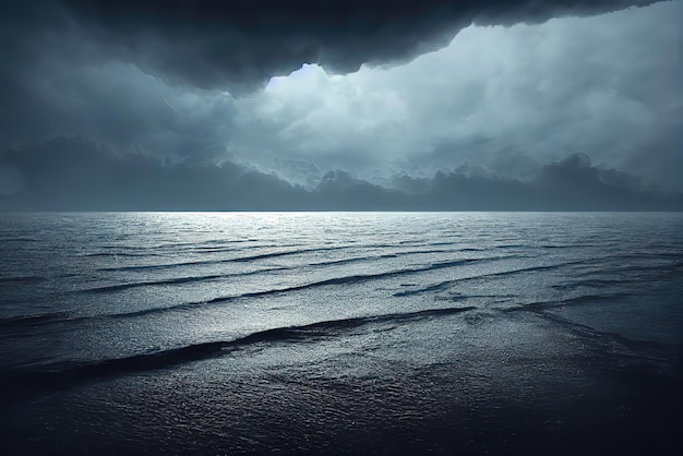 Une tempête sur l'océan avec un ciel sombre au-dessus