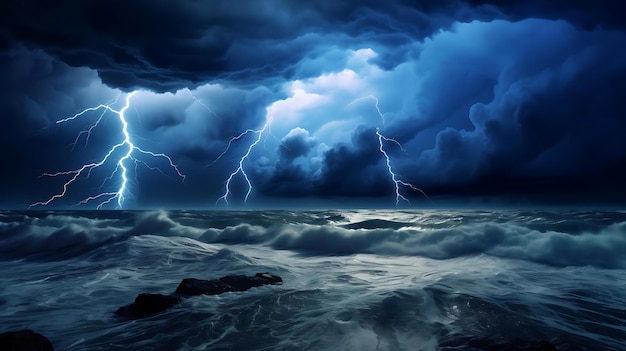 Une tempête sur l'océan avec un nuage d'orage dans le ciel