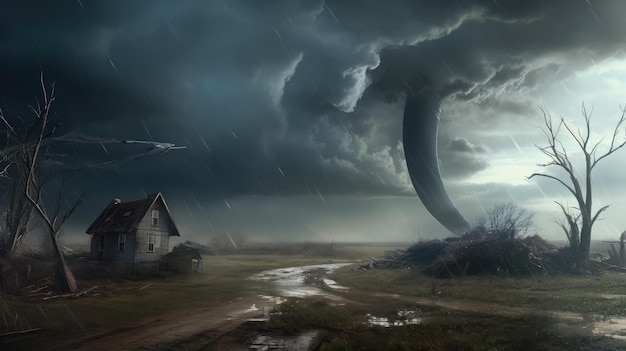 Une tempête s'abat sur un village.