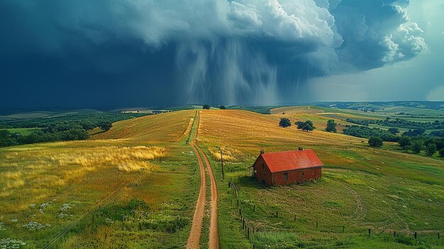 Photo une tempête se prépare sur les terres agricoles