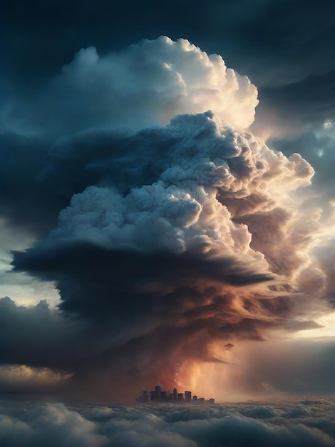 Tempête sévère à travers un ciel orageux avec des coups de foudre AI générative