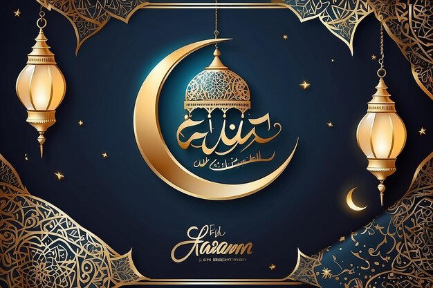 Template de conception de carte de vœux du Ramadan pour l'affiche de la bannière d'invitation