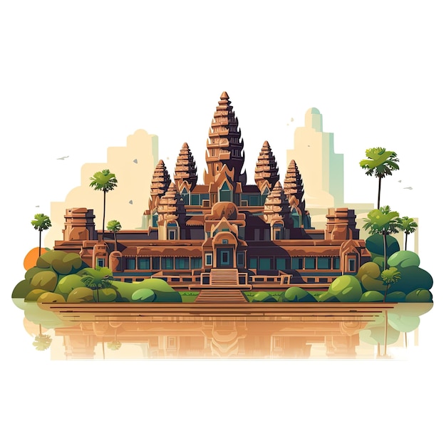 Photo temple d'angkor wat au cambodge illustration vectorielle dans un style plat