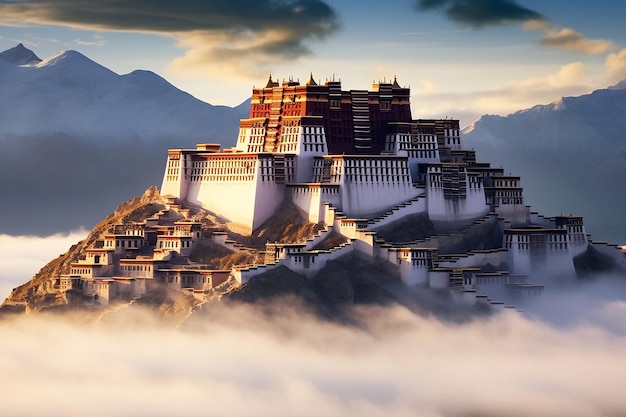 Un temple bouddhiste au Tibet Generative Ai