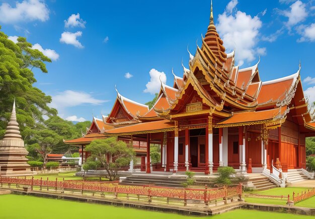 Photo temple bouddhiste thaïlandais bangkok thaïlande wat suthat mieux connu pour l'imposant swing géant rouge tha