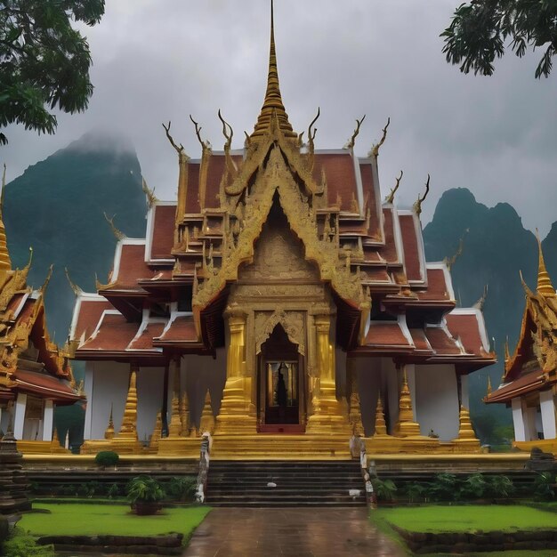 Temple bouddhiste en Thaïlande un jour de pluie