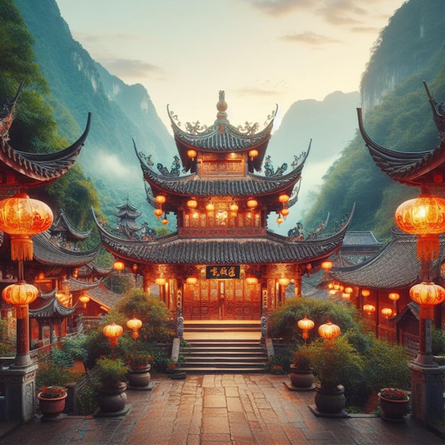 Temple chinois dans les montagnes