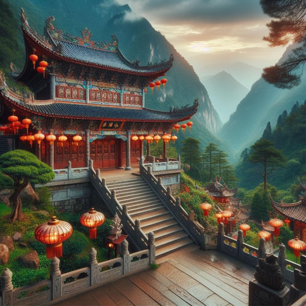 Temple chinois dans les montagnes