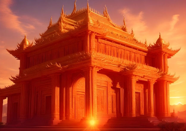 Un temple coloré avec un magnifique fond naturel généré par Ai