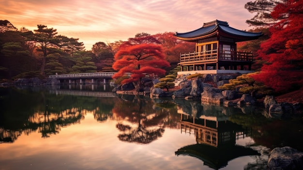 un temple dans le jardin d'un jardin japonais