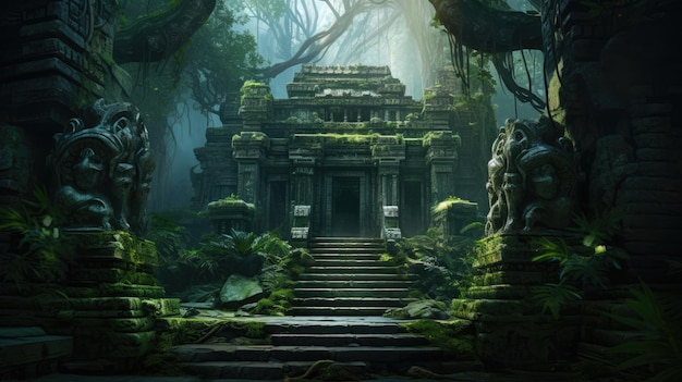 Photo un temple dans la jungle