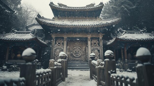 un temple dans la neige